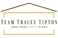 A black and yellow banner with the words " tom tracey tip love your happy place ".