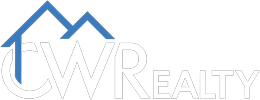 A black background with white letters and blue roof.